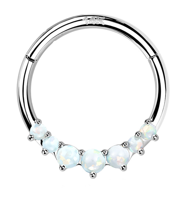 14kt White Gold Front Facing White Opalite Hinged Segment Ring
