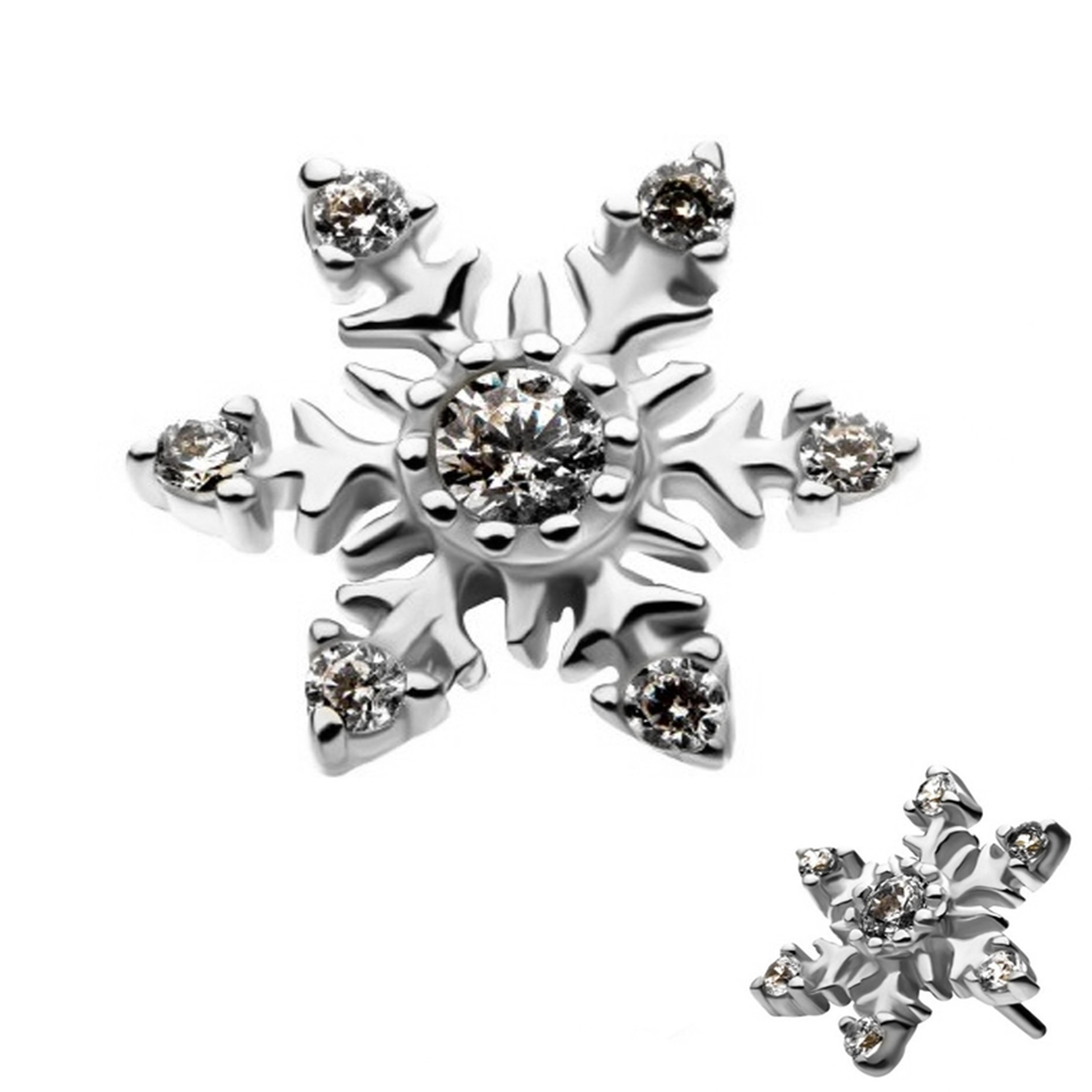 14kt White Gold Frosty Snowflake Threadless Top