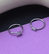 14kt White Gold Half Moon Clear CZ Hoop Ring