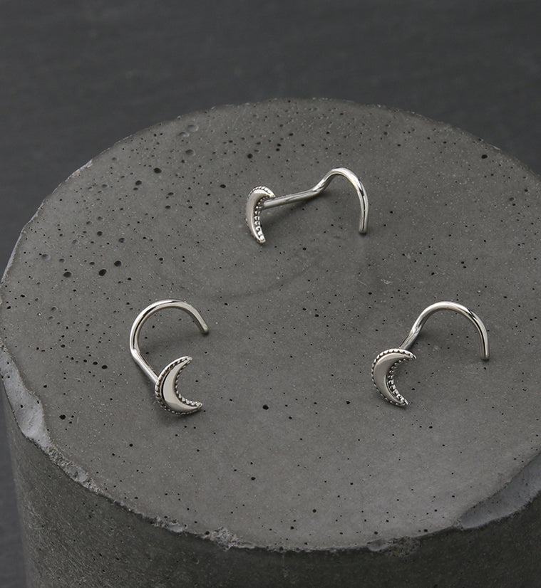 14kt White Gold Half Moon Nose Screw