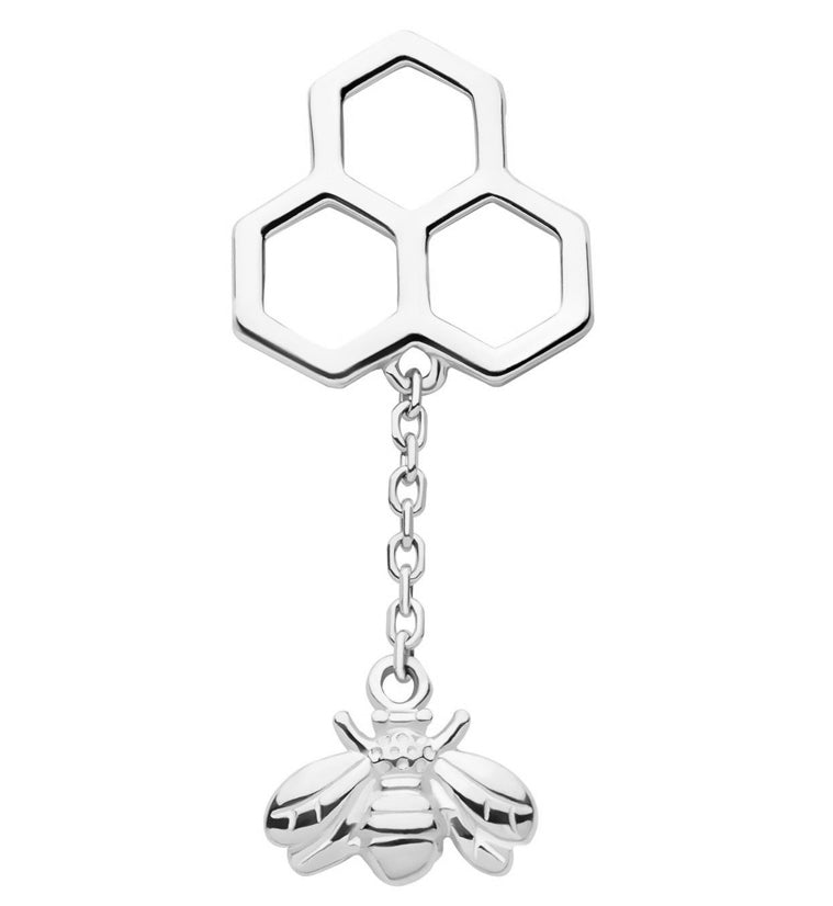 14kt White Gold Honeycomb Dangle Bee Threadless Top
