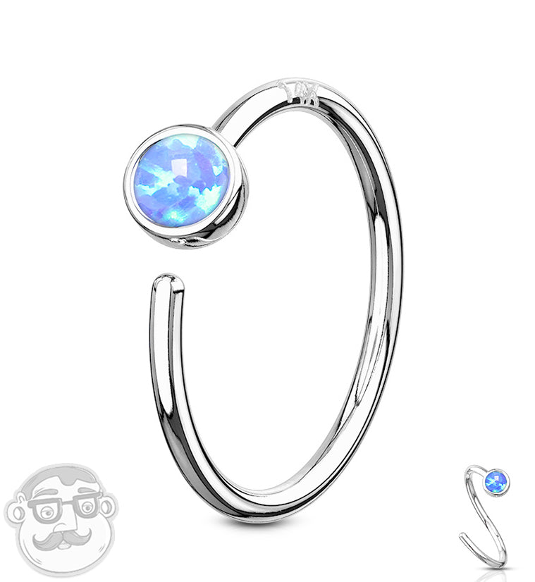 Blue Opalite 14kt White Gold Nose Hoop Ring