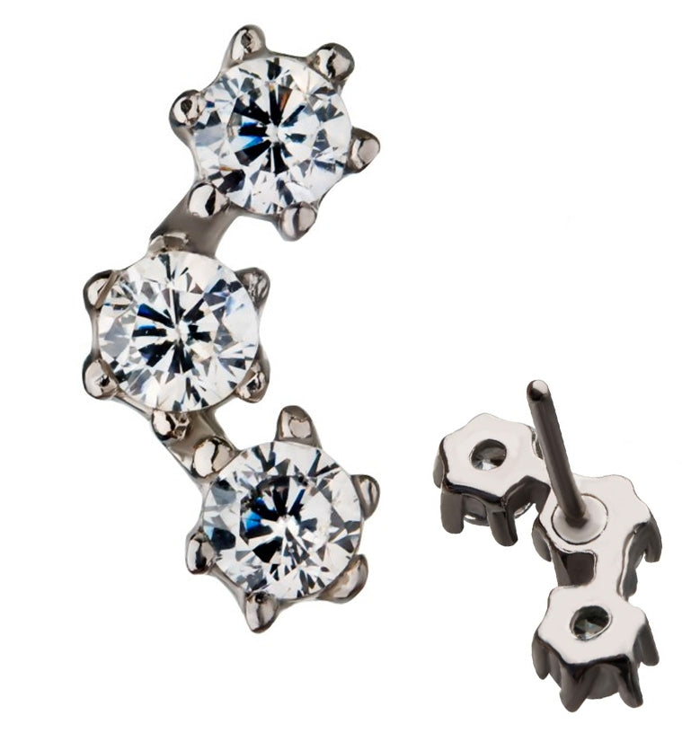 14kt White Gold Triple CZ Prong Set Threadless Top