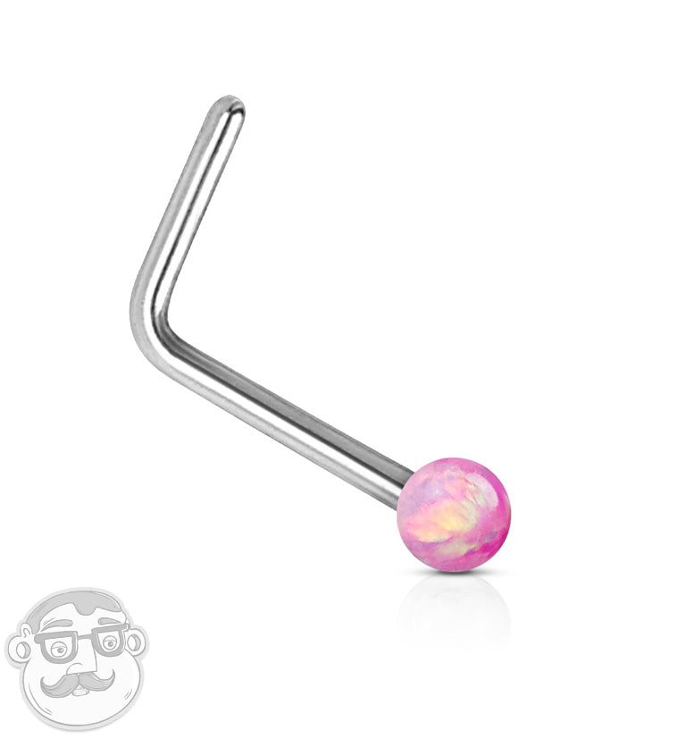 22G Pink Opalite 14kt White Gold L Shape Nose Ring