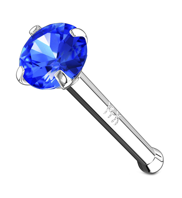 14kt White Gold Blue Gem Nosebone