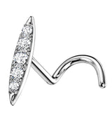 14kt White Gold Oblong Clear CZ Nose Screw