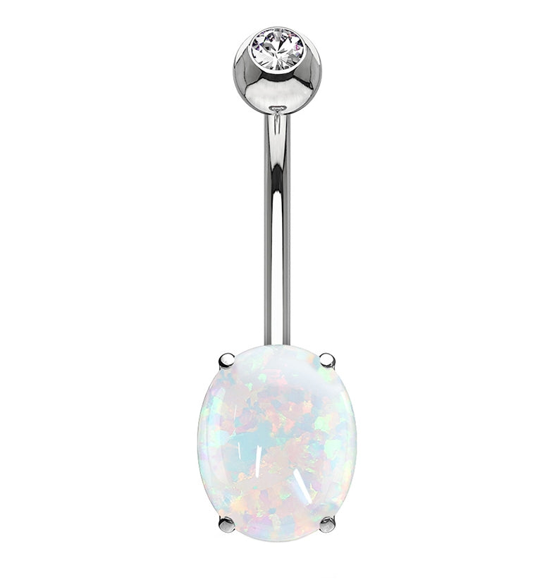 14kt Whte Gold Oval Opalite Belly Button Ring
