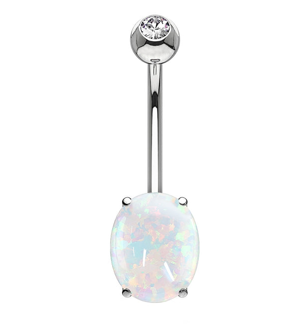 14kt Whte Gold Oval Opalite Belly Button Ring