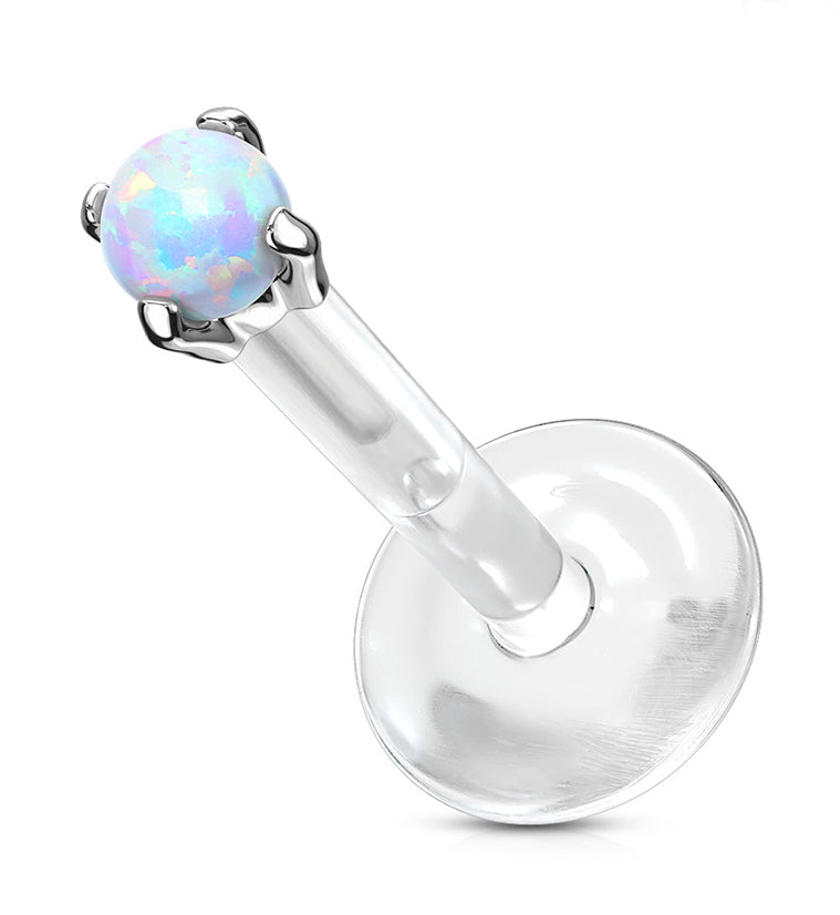 16G White Opalite Top 14kt White Gold Bioflex Labret Post