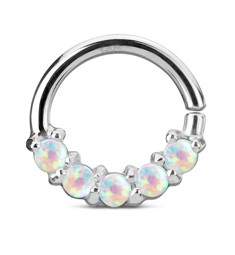 14kt White Gold Opalite Line Septum / Cartilage Ring