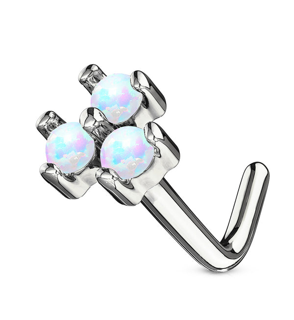 20G White Trinity Opal 14kt White Gold L Shaped Nose Ring