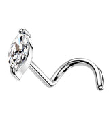 14kt White Gold Ovate Clear CZ Nose Screw