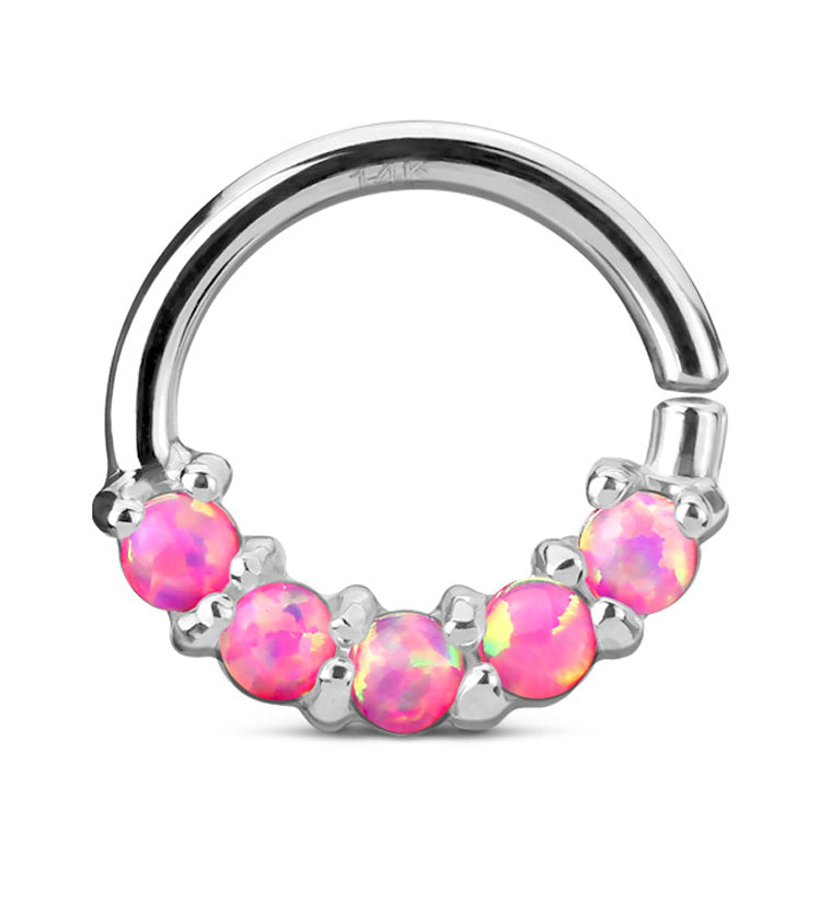 14kt White Gold Pink Opalite Line Septum / Cartilage Ring