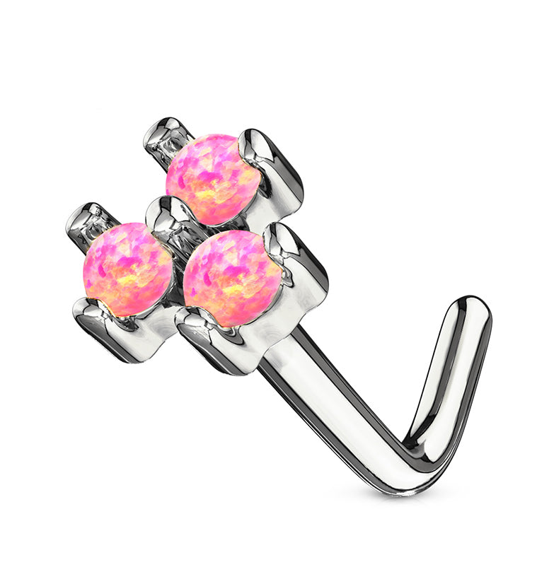 20G Pink Trinity Opal 14kt White Gold L Shaped Nose Ring