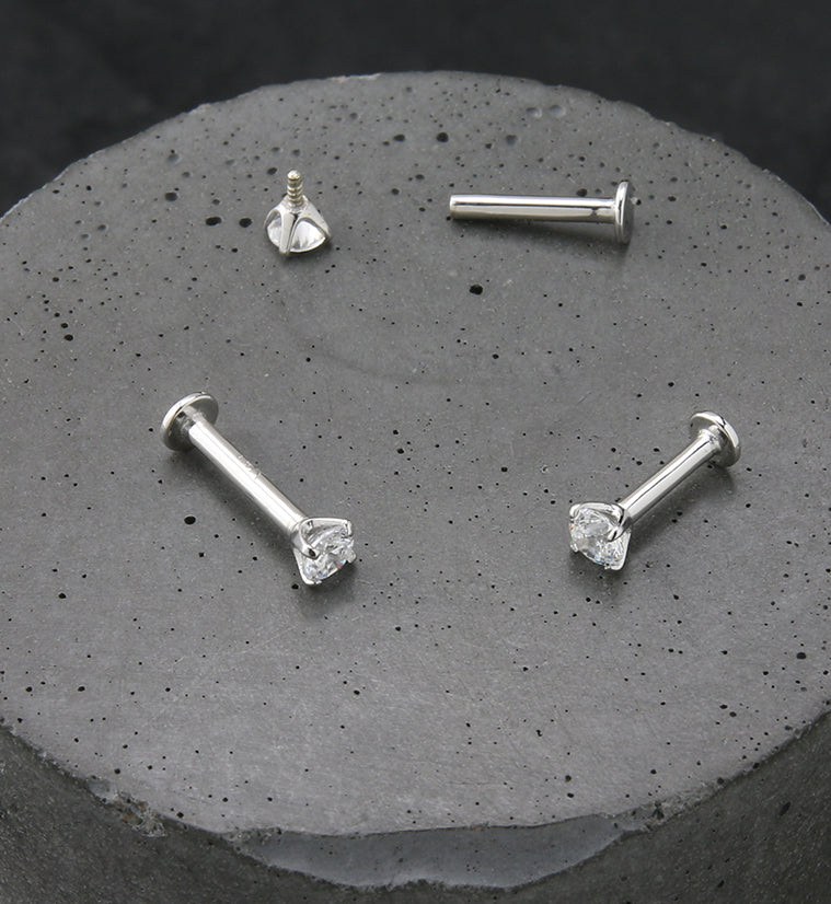 14kt White Gold Prong CZ Internally Threaded Labret
