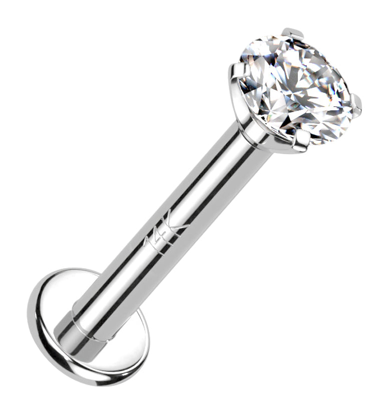 14kt White Gold Prong CZ Internally Threaded Labret