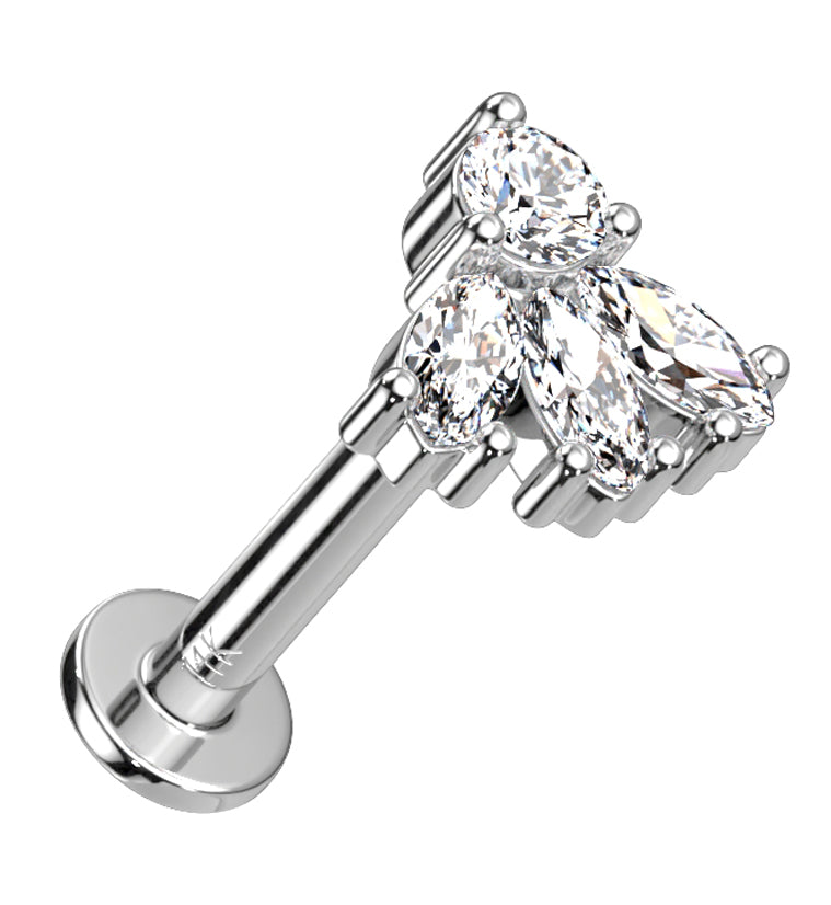 14kt White Gold Sepal CZ Threadless Labret