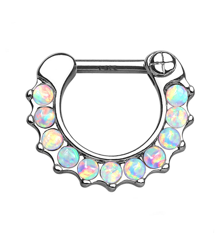 14kt White Gold Opalite Rim Septum Clicker