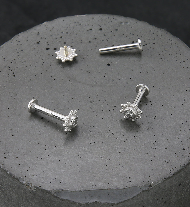 14kt White Gold Solar CZ Internally Threaded Labret