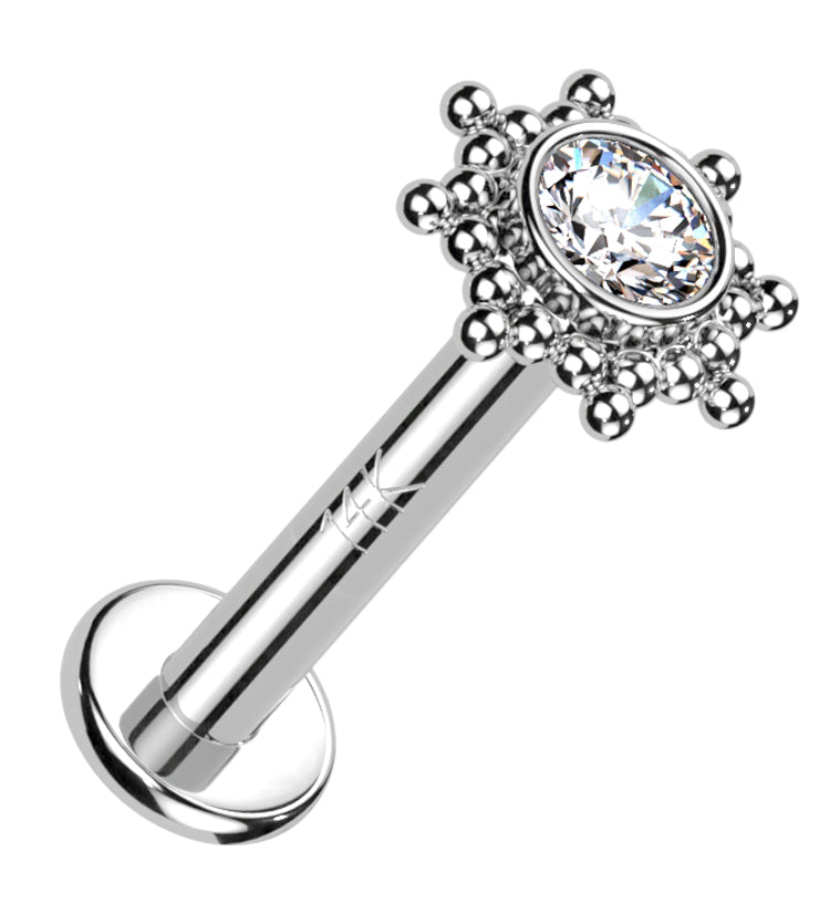 14kt White Gold Solar CZ Internally Threaded Labret