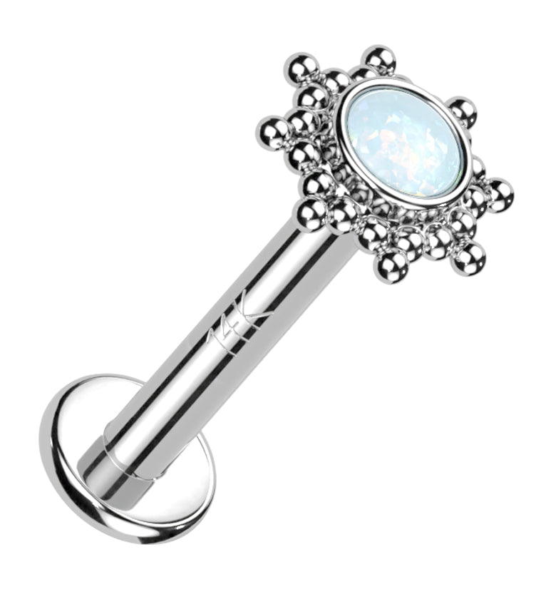 14kt White Gold Solar White Opalite Internally Threaded Labret