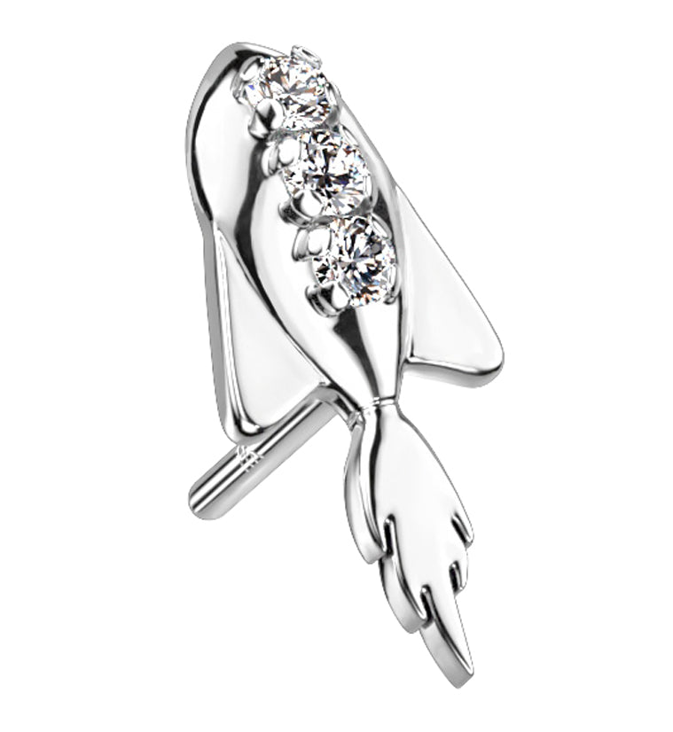 14kt White Gold Spaceship CZ Threadless Top