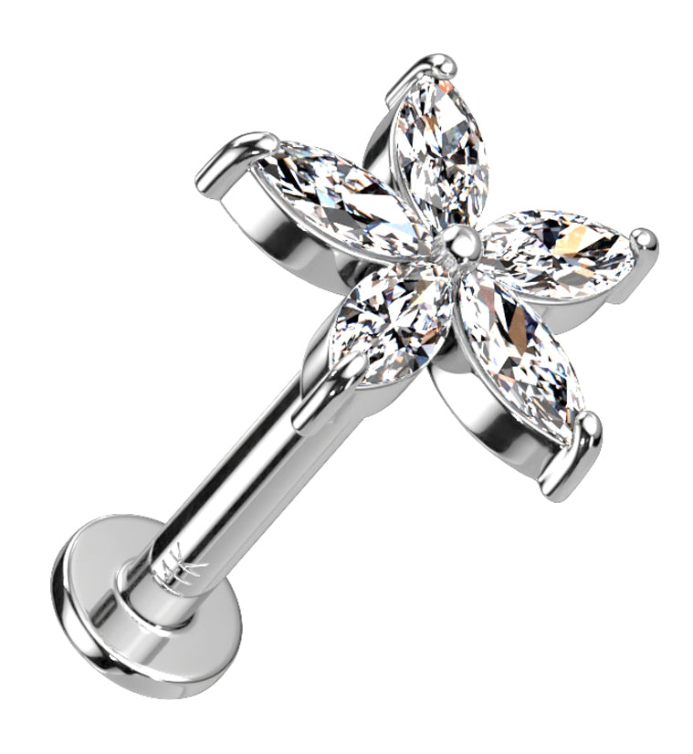 14kt White Gold Starflower CZ Threadless Labret