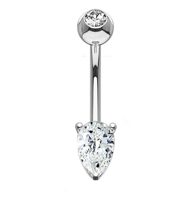 14kt White Gold Teardrop CZ Belly Button Ring