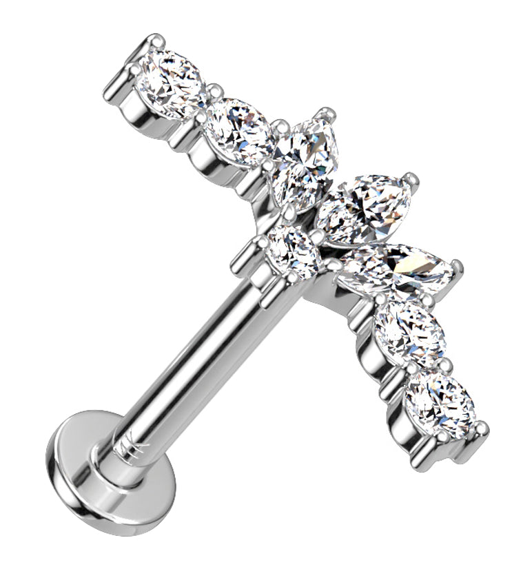 14kt White Gold Tiara CZ Threadless Labret