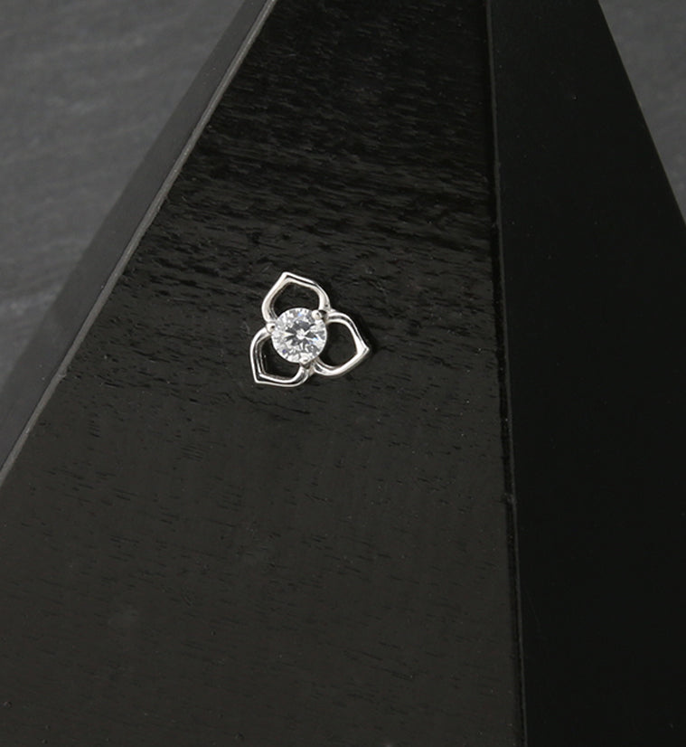 14kt White Gold Tri Petal CZ Threadless Top