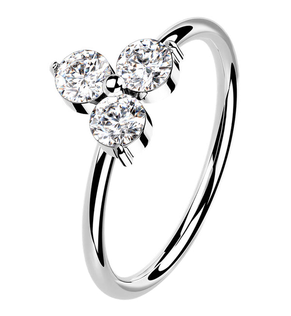 14kt White Gold Trinity Clear CZ Hoop Ring