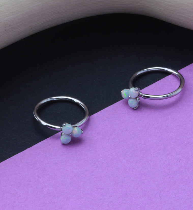 14kt White Gold Trinity Opalite Hoop Ring