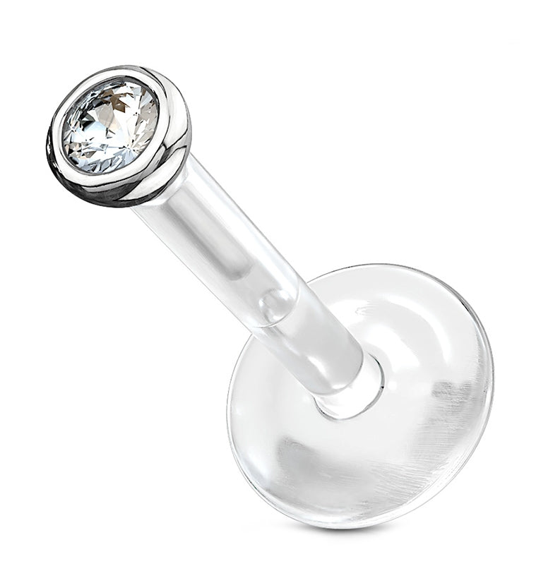 16G White Gold 14kt CZ Top Bioflex Labret Post