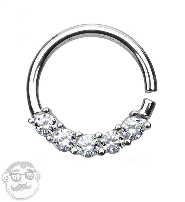 16G 14kt White Gold Five CZ Rim Septum Ring