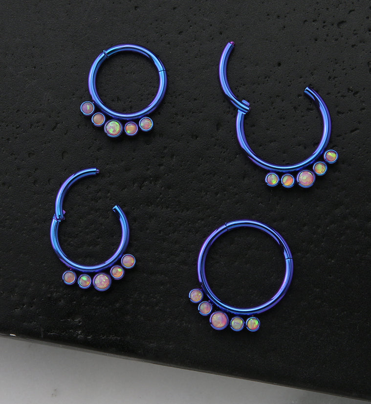 16G Blurple PVD Cinque Pink Opalite Titanium Hinged Segment Ring