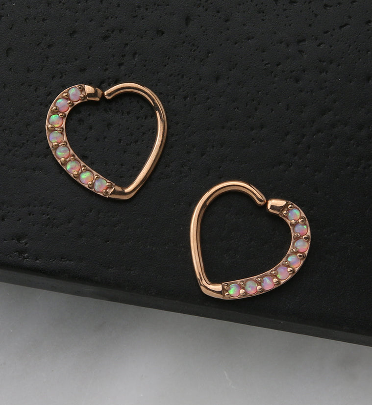 16G Rose Gold PVD Pink Opal Annealed Heart Daith - Cartilage Ring