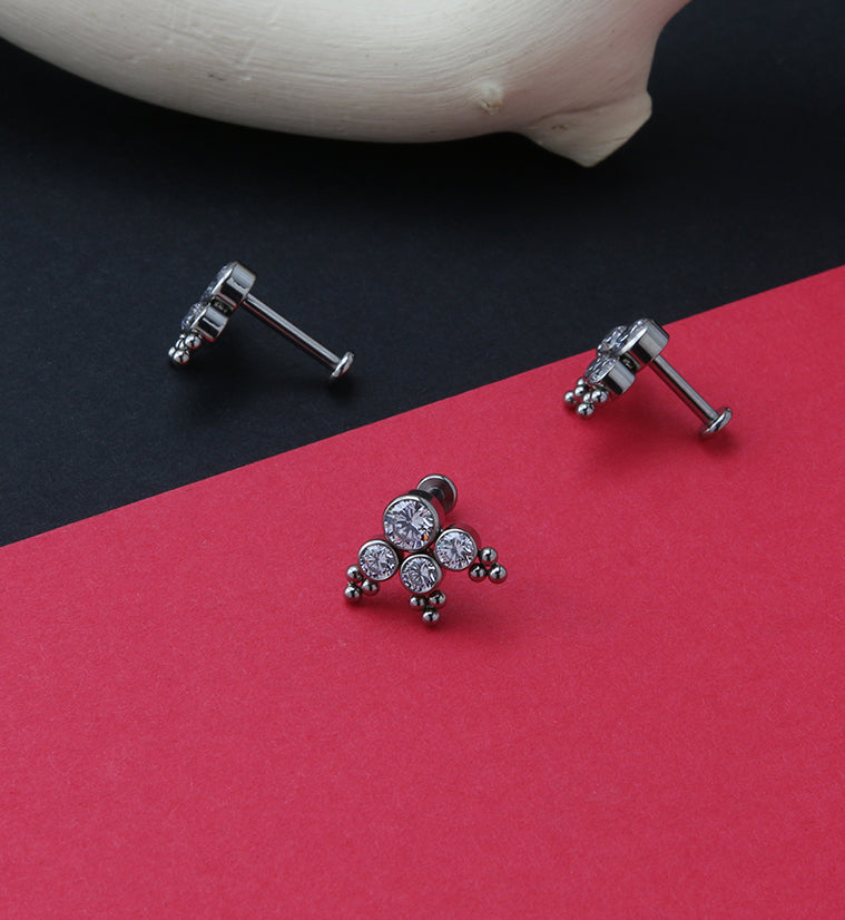 16G Beaded CZ Ensemble Titanium Labret Post