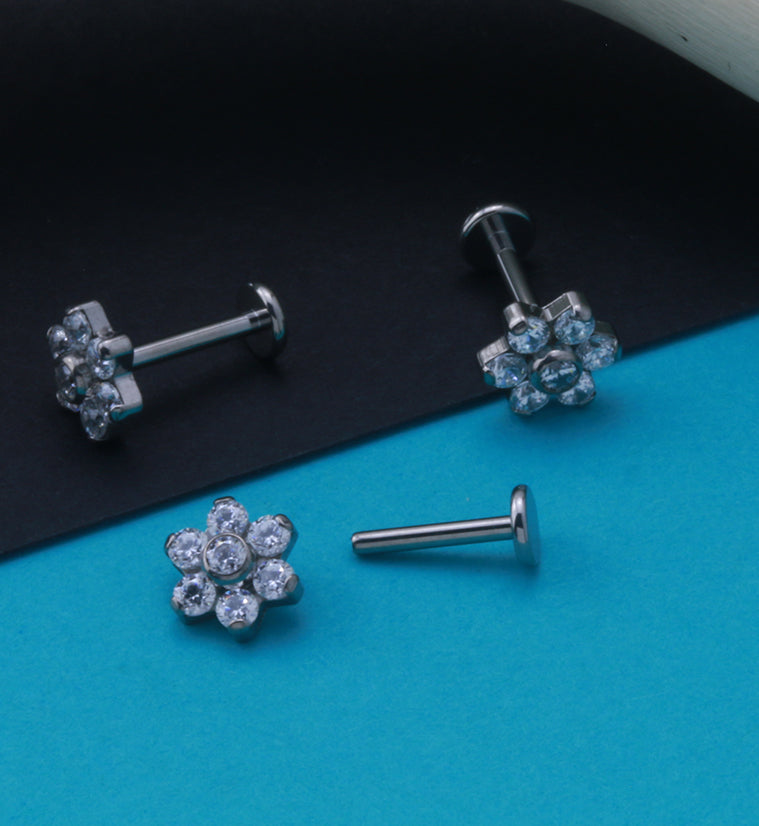 16G CZ Flower Titanium Labret Post