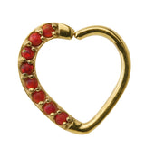 16G Gold PVD Red Opalite Annealed Heart Daith - Cartilage Ring