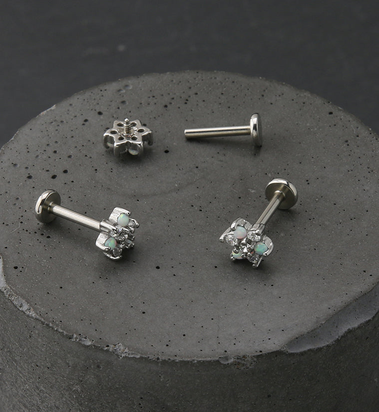 16G White Opalite Clear CZ Flower Labret