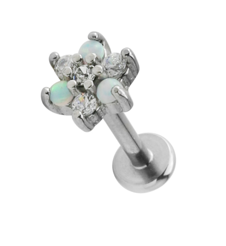 16G White Opalite Clear CZ Flower Labret