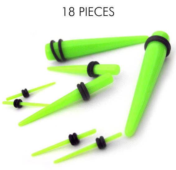 18 Piece Neon Green Ear Stretching Taper Kit (14G - 00G)