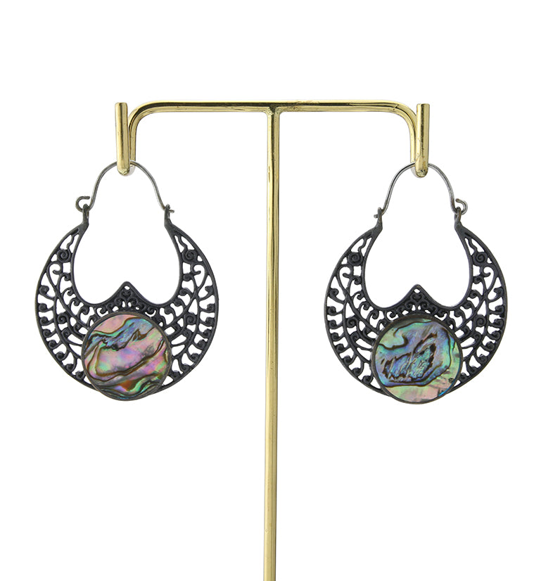 18G Abalone Ornament Black Brass Earrings