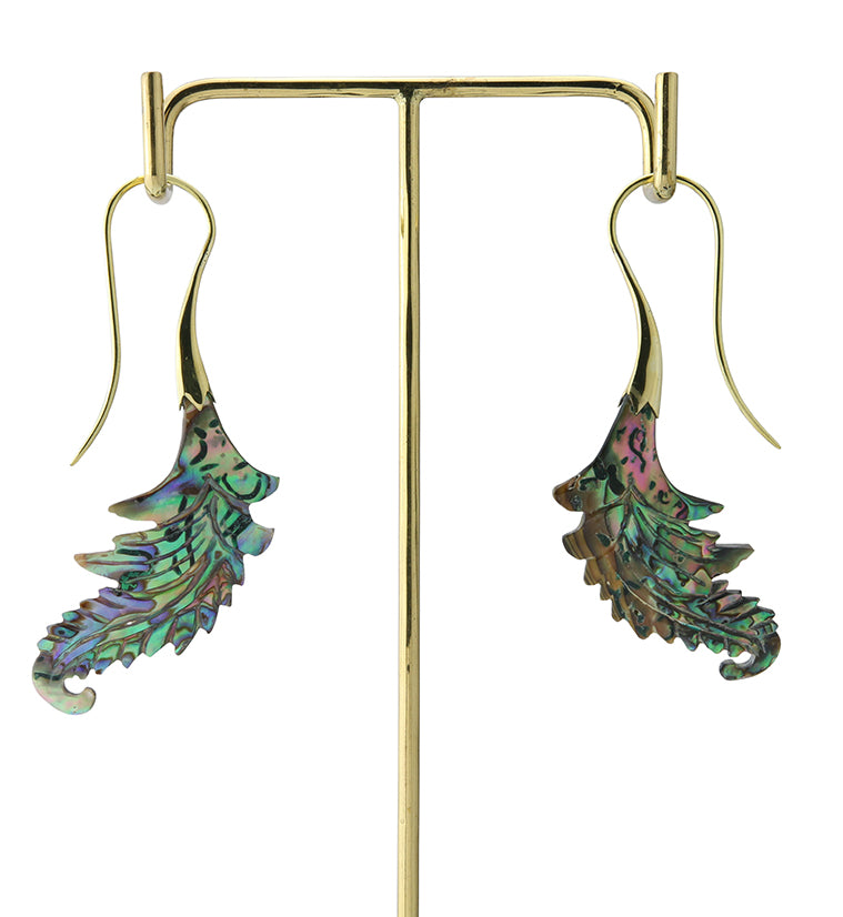 18G Feather Brass Abalone Hangers / Earrings