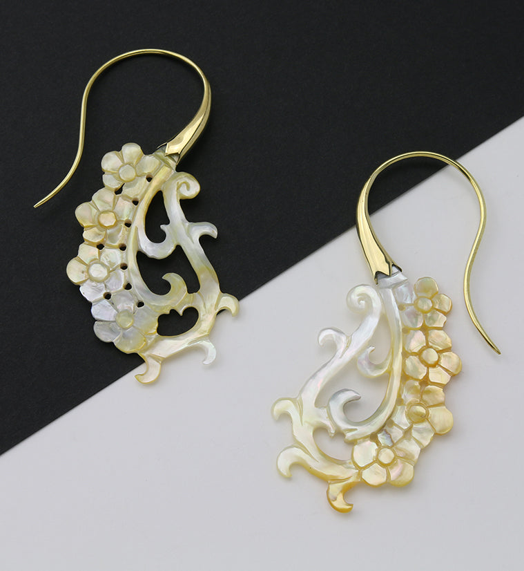 18G Floral Brass MOP Hangers / Earrings