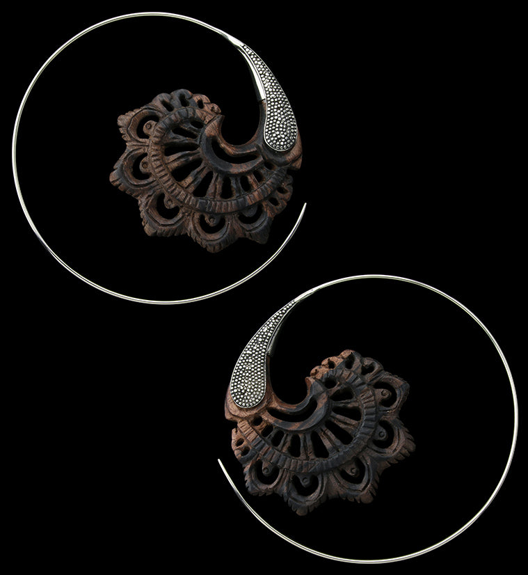 18G Florid White Brass Areng Wood Hangers / Earrings