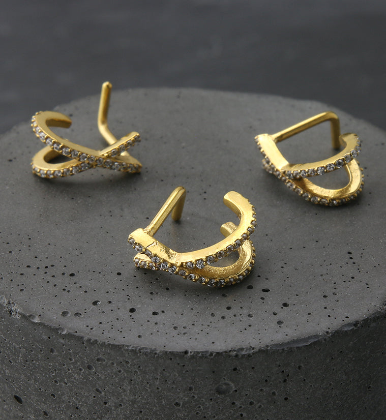 18G Gold PVD Intersect Double Line CZ Nose Curve