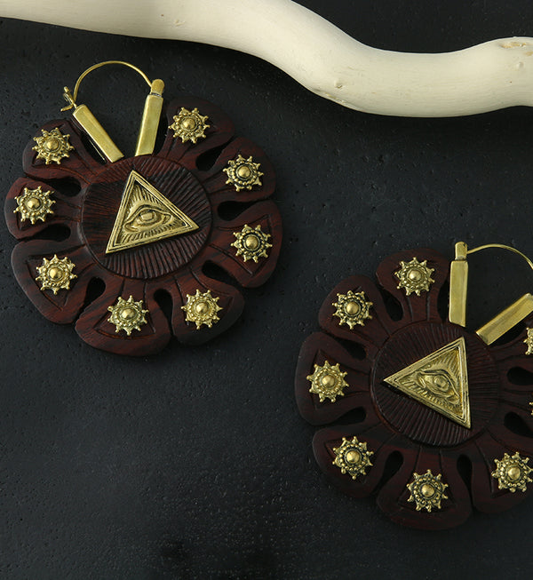 18G Illuminati Gold Engraved Wooden Hangers / Earrings
