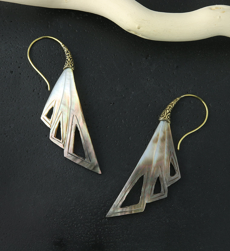 18G Mother of Pearl Quill Brass Hangers / Earrings