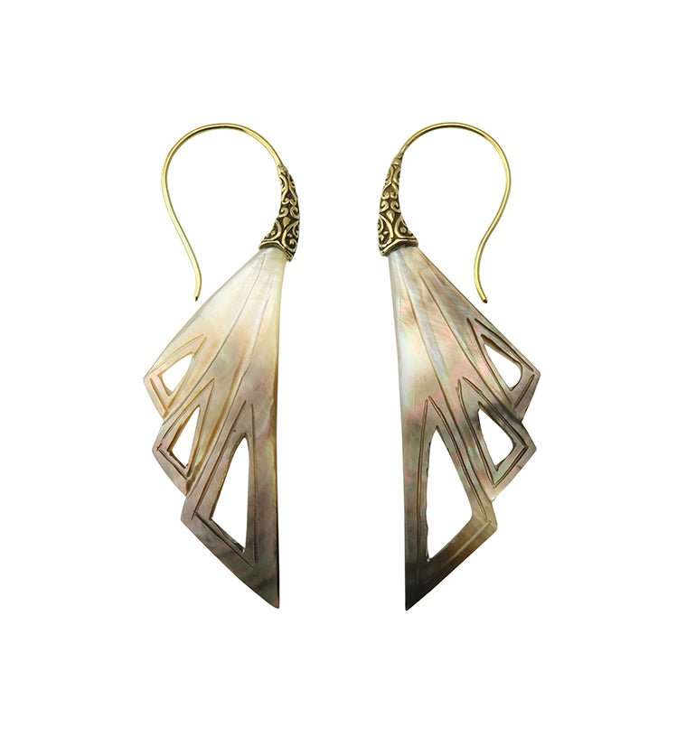 18G Mother of Pearl Quill Brass Hangers / Earrings